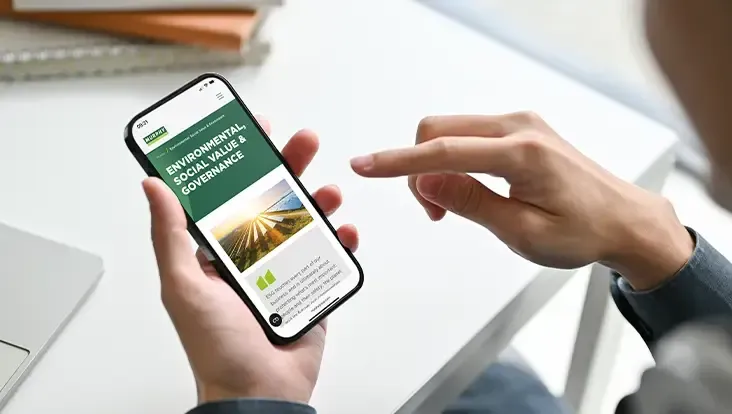 A user browsing the new Murphy website on their mobile phone. A user browsing the new Murphy website on their mobile phone.